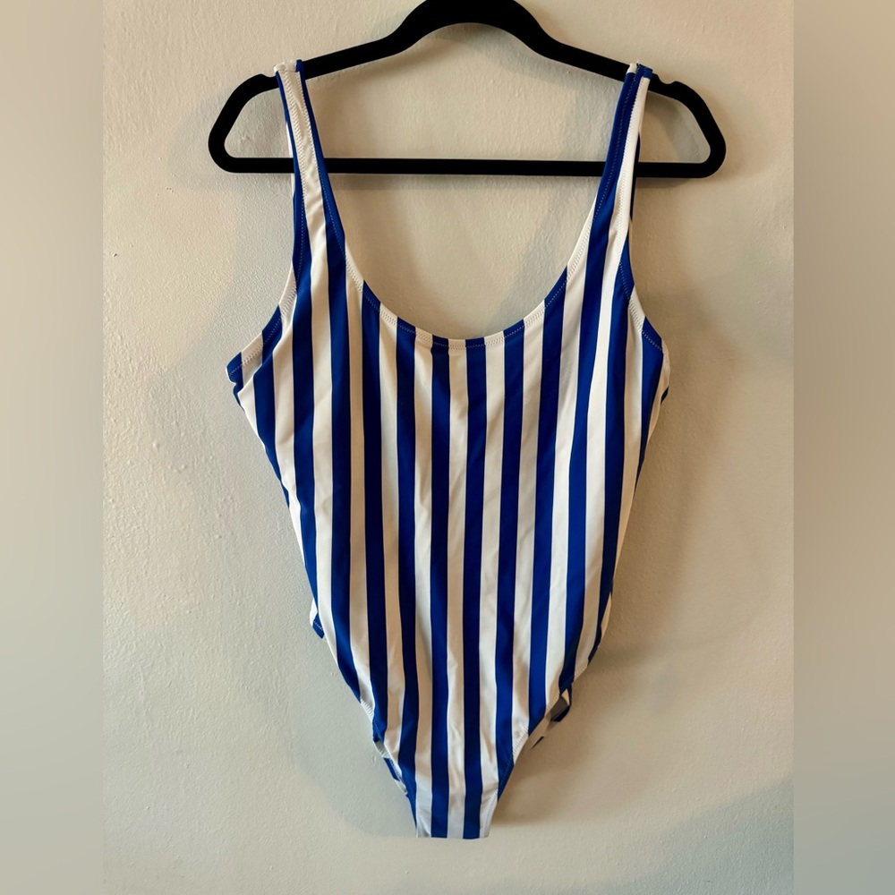 Love & Sports Blue & White Striped One Piece Bathing Suit